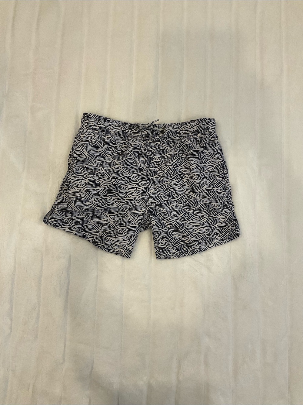 Snapper Rock Navy and White Wave-Stripe Swim Shorts